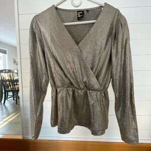 3/20$ Metallic Silver Wrap Peplum Top - Women's